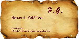 Hetesi Géza névjegykártya